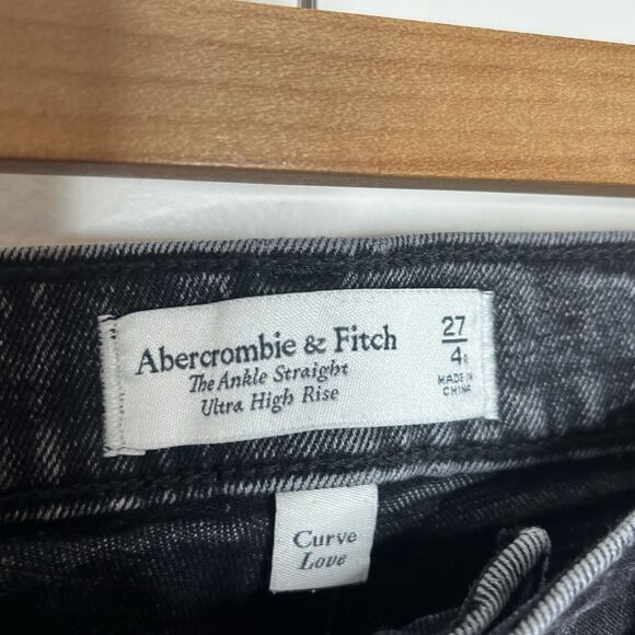 Abercrombie & Fitch Ankle Straight Ultra High Rise Curve Love Black Womens 27/4 - Picture 4 of 9